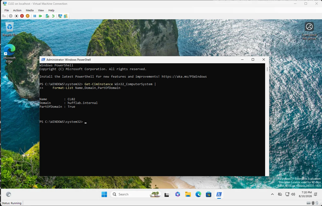 CL02 reporting membership in the hufflab.internal domain