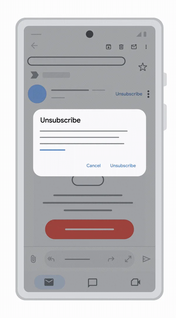 Official Google screenshot showing the unsubscribe confirmation in Gmail for Android