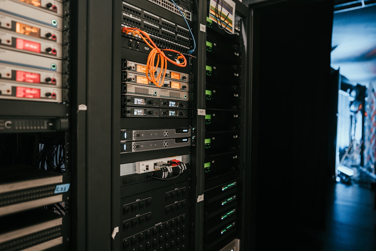 Rack of server units installed in a data center server room